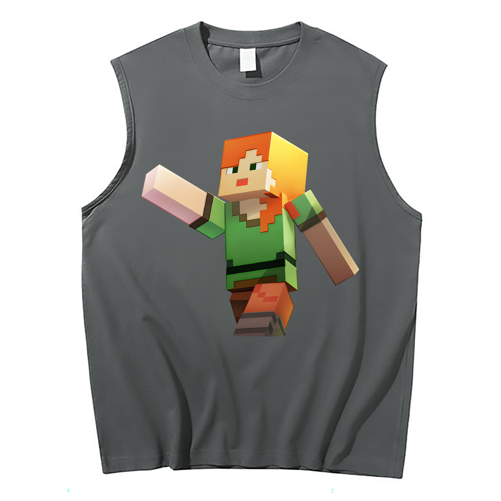 （画像用） マインクラフト ブロックの世界 Minecraft MC Block world コットン100％タンクトップ（フロントプリント）